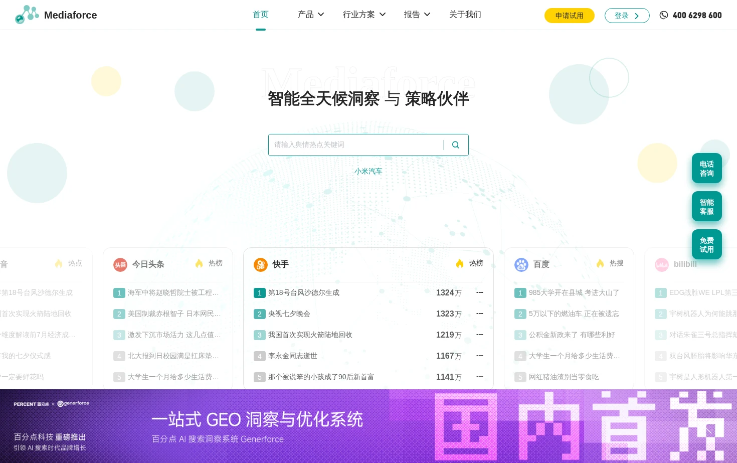 百分点舆情 Mediaforce 页面快照